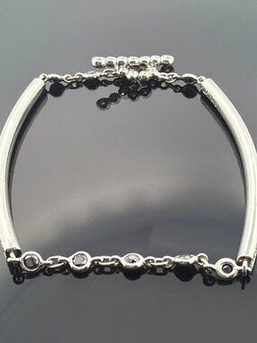 Platinum Diamond & Sapphire Bar Bracelet 1.40CTW Natural Diamonds 7 Inch Toggle